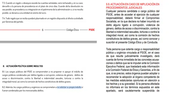 Izquierda: Código Ético del PSOE de 2014. Derecha: Código Ético de 2023. Foto: PSOE.