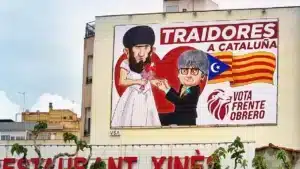 Puigdemont le pide matrimonio a un islamista. Así es la nueva lona del Frente Obrero