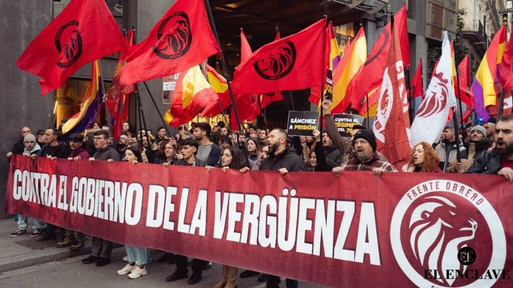 El Frente Obrero se concentra frente al Congreso contra la corrupción y el régimen del 78 «PSOE traidor, ni obrero ni español»